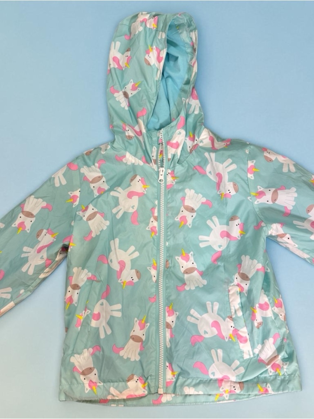 Girls' Aqua Unicorn Hooded Raincoat
